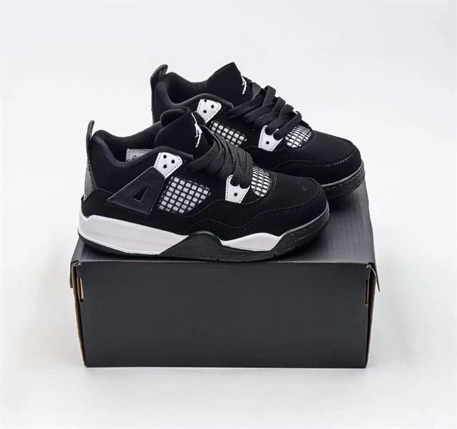 Youth Running weapon Super Quality Air Jordan 4 Black Shoes 043